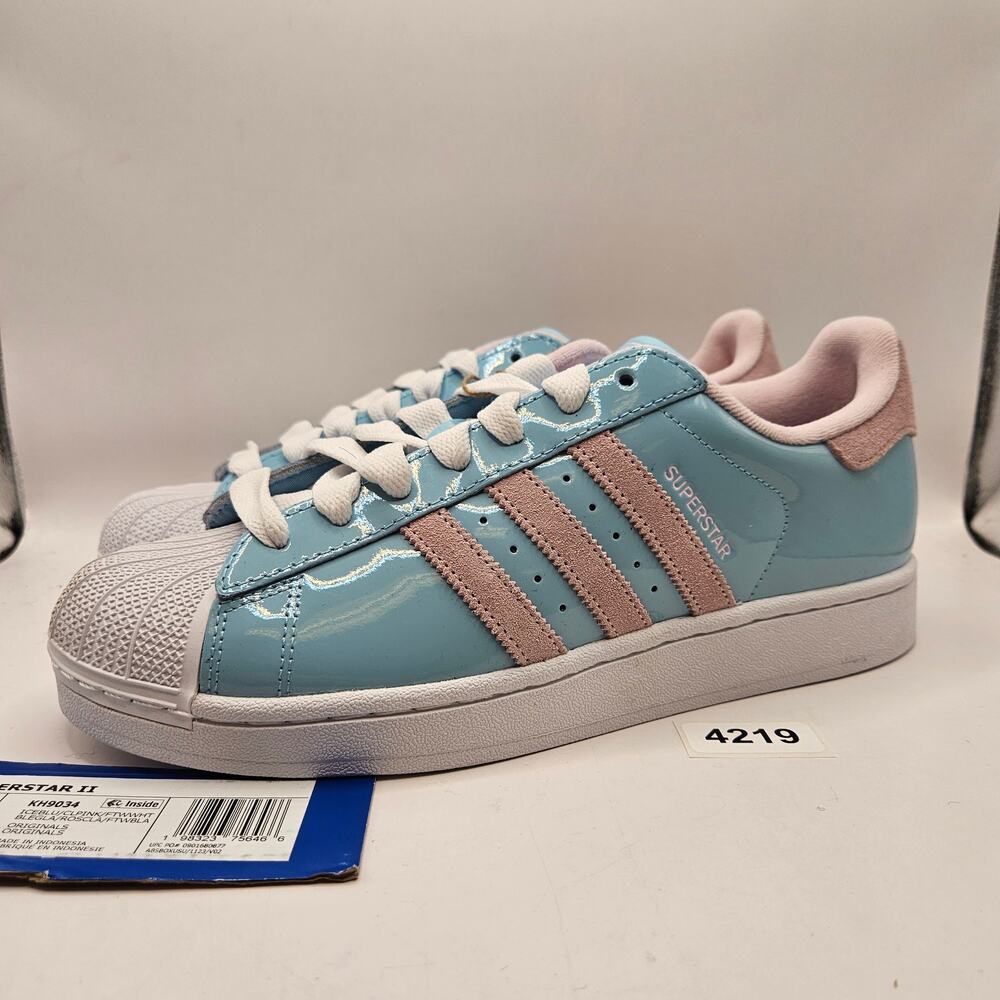 ADIDAS ORIGINALS MEN'S 10 RARE SUPERSTAR II BLUE PINK PATENT LOW TOP KH9034